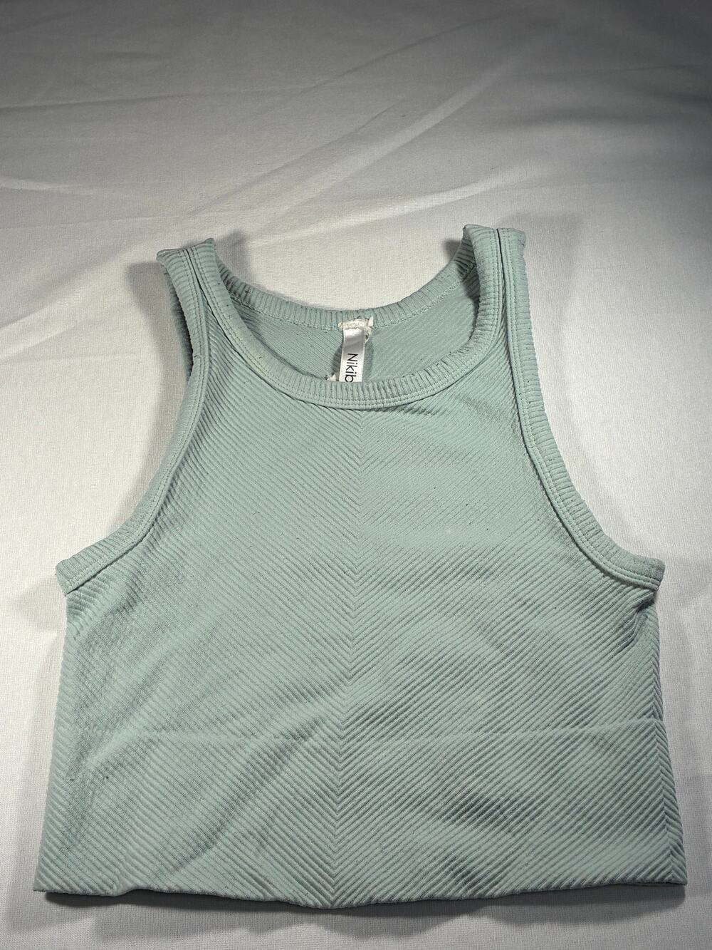 Nikibiki Sage Green Ribbed Cropped Tank Top S
